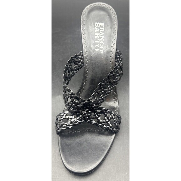 Franco Sarto Sandal Womens 8.5M Black Leather Slide On Open Toe Heel Sandal - Picture 10 of 16